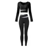 Conjunto de Ropa Deportiva para Mujer de Bloques de Color, Corto, Manga Larga, Cintura Alta, para Yoga y Ejercicio, Ropa de Fitness Elástica