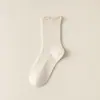 Meias de pelúcia brancas femininas primavera e outono meias finas de algodão femininas meias de renda japonesa fofas jk estilo preppy meias de verão