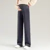 Pantalones de maternidad para primavera y otoño, pantalones anchos cálidos para mujeres de talla grande, pantalones casuales rectos gruesos forrados de forro polar para invierno