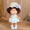 [Solo Ropa] Ropa para Muñeco de Papa Español de 24 cm Algodón Lazo Verde Vestido Blanco Conjunto de Sombrero de Paja con Piedras