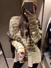 Suéter Rayado de Cuello Redondo de Longitud Media Coreano para Mujer en Otoño e Invierno, Estilo Perezoso que Cubre los Glúteos y la Parte Inferior del Cuerpo Falta Arriba