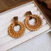 Aretes Geométricos de Ratán con Cuentas de Madera Aguja de Plata Pendientes Vintage Bohemios Accesorios para Orejas de Vacaciones en la Playa Sentido del Diseño Nicho