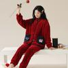 Pijamas de mujer otoño e invierno de forro polar coral grueso con forro polar de franela para el hogar, ropa de invierno rojo brillante, año de nacimiento