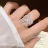 Anel Flor Doce Feminino Vazado Renda Laço Requintado Elegante Leve Luxo Aberto Ajustável Anel de Dedo Indicador Influenciador da Internet Moderno