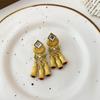 Brincos Prata Agulha Oval Diamante Coração Anjo Literário Retrô Medieval Estilo Palácio Nicho Brincos Elegantes para Mulheres