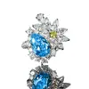 Novo Anel de Topázio em Forma de Gota Aberto com Diamante Colorido de Luxo Anel de Fogo de Artifício Aquamarine Imitação de Alta Qualidade para Mulheres