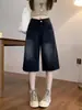 Shorts de Mezclilla Rectos Lavados en Negro y Gris Estilo Americano para Mujer, Nuevo Estilo de Verano, Corte Holgado, Jeans Cropped de Pierna Ancha Tallas Grandes