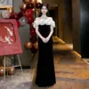 Elegante Vestido de Terciopelo con un Hombro Estilo Sirena para Mujer, Bloques de Color Rojos, Ceñido a la Cintura, Adelgazante, Estilo para Fiesta Anual, Vestido de Noche de Primavera