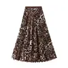 Falda Larga con Estampado de Leopardo Retro para Mujer 2026 Primavera y Verano Nuevo Estilo Que Cubre la Cadera Aspecto Adelgazante Falda de Línea A de Longitud Media D9908