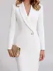 Traje de Estilo Europeo y Occidental Solapa en V Manga Larga Vestido Botón Decorativo Único Corte Ajustado Ceñido a la Cadera Longitud Media Vestido Formal para Viajes