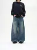 Calça jeans de sarja lavada para homens, calça comprida de marca trendy estilo high street, perna larga reta solta, estilo outono, perna larga solta, calça estilosa para casal