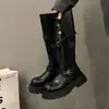 Nuevas Botas Largas de Estilo Motociclista con Tacón Grueso de Dos Vías para Mujer, Caña Alta de Cuero Plegables 2026 Otoño, Suela Gruesa, Botas Largas Color Café Estilo Caballero