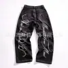 Estilo Urbano Europeo y Americano Y2K Transfronterizo 2026 Pantalones de Mezclilla Negros con Estampado de Letras Moda Personalizada Ropa Casual Versátil