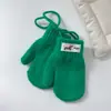 Manoplas de Color Sólido de Moda de Dibujos Animados para Niños y Niñas Estilo Coreano a Prueba de Frío, Cálidas y Antiperdidas Guantes de Lana Tejidos con Correa