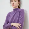 Suéter de Lana 100% Merino Australiano de Primera Línea Listo para Usar para Mujer, Tejido de Cuello Medio Alto, Capa Base de Color Sólido, Suéter Fino de Lana