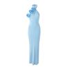 2026 Comércio Exterior Roupas Femininas Design Europeu e Americano com Elementos Florais Tridimensionais, Vestido Elegante Sexy Hot Girl com Decote Halter Costas Abertas Fenda