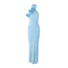 2026 Comércio Exterior Roupas Femininas Europeu e Americano Novo Estilo Floral Tridimensional Sexy Decote Halter Costas Nuas Fenda Vestido Elegante