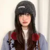 Chapéu de tricô versátil estilo coreano com abas para as orelhas, chapéu de lã estilo japonês com punho pequeno, chapéu quente feminino para outono e inverno, versátil e moderno, com forro de pelúcia