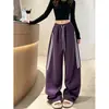 Calça Jogger de Cintura Alta Estilo Americano com Pernas Largas para Mulheres, Solta, Emagrecedora, Patchwork, Listra Dupla, Esportiva Casual, High Street, Comprimento Total, Calça Banana