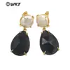 WT-E696 Pendientes Medianos de Estilo de la Corte China con Piedras de Colores y Perla de Agua Dulce para Mujer, Pendientes para el Viaje Diario