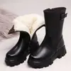 Botas de nieve, botas estilo Martin de suela gruesa, zapatos planos de algodón para mujer, nuevo estilo de invierno 2026, botas de algodón con forro polar y engrosadas, botas de media pantorrilla para mujer