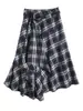 Falda de Cuadros Irregulares para Mujer Nueva de Cintura Alta Ajustada y Elegante Casual Falsa de Dos Piezas Falda de Longitud Media A9267