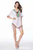 Direto da fábrica moda europeia e americana decote sexy manga curta trançada à mão suéter vazado vestido solto feminino