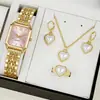 Conjunto Popular de Relojes para Mujer Transfronterizo de Comercio Exterior, Conjunto de Cinco Piezas con Reloj para Mujer Incrustado de Diamantes, Reloj de Cuarzo Cuadrado de Moda para Dama