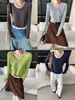 Sikan Otoño Nueva Llegada Mezcla de Tencel y Lana Camiseta Sencilla de Cuello Redondo Adelgazante de Manga Larga Camiseta Básica SN9218