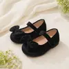Sapatos Mary Jane de Veludo Vintage com Laço para Meninas, Sapatos Infantis para Festa de Feriado e Apresentação, Sapatos Macios de Princesa Suaves