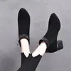 Zapatos de Mujer Chunqiu de Tacón Bajo Chunqiu Zapatos de Mujer de Tacón Bajo 2026 Estilo Nuevo Invierno Más Terciopelo Superficie de Terciopelo Piel Suave Botines de Tacón Alto