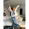Jeans Scimitar Lavado Desgastado Americano 2025 para Homens e Mulheres Design Nicho Solto Calças Casuais de Perna Larga