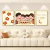 Una Familia de Tres Sana Sala de Estar Cálida Triple Pintura Decorativa Tronco Crema Nueva Pintura Colgante Mural de Fondo para Sofá
