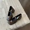 987-007~Sapatos Mary Jane Prata com Salto Grosso e Bico Quadrado Francês Calçados Femininos 2025 Novos Saltos Altos