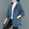 Cor sólida Cashmere Cardigan Sweater Feminino Forrado de Lã Engrossado Outono e Inverno Solto Estilo Coreano Teddy Fleece Com Capuz Casaco Simples Mulheres