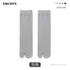 Calcetines Divertidos Finos Minimalistas Estilo Japonés Rayas Verticales Punta Dividida Calcetines Básicos de Color Sólido de Moda para Dos Dedos Calcetines de Media Pantorrilla para Mujer