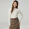 Suéter de Cachemira 100% Nuevo para Mujer Otoño e Invierno Cuello Medio Alto Color Sólido Canalé Ajustado Manga Larga Capa Base de Cachemira
