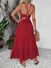 2026Shein Loja Online Independente Comércio Exterior Roupas Femininas Vestido Vermelho Retrô de Gola Halter Verão Vestido Longo Sem Costas de Cintura Alta
