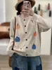 Otoño 2026 Nuevo Algodón Vintage Corte Holgado Estampado Cuello Redondo Versátil Casual Juvenil Chaqueta Suéter Tejido para Mujer