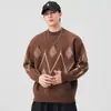 Suéter Retro Americano com Padrão de Diamante Masculino Inverno Novo Estilo Tendência Fair Isle Estilo Étnico Malha Outono Inverno Masculino