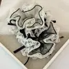 Goma para el Pelo de Encaje de Alta Gama de Doble Capa Malla de Moda Puntos Negros Lazo Negro Moño Cuerda Elegante para el Cabello