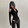 Sentido de Diseño Nicho Transfronterizo Sexy con Hombros Descubiertos Ajustado Enterizo para Mujer Chicas Hot Look Delgado Escote en V Bajo Camiseta de Manga Larga Tendencia