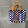 Cesta de Verduras Bolsa de Paja Nuevo Estilo Ins Cesta de Compras de Verduras Estilo Pastoral Bolsa para Mujer Bolsa Tejida Colorido Contrastante Puesto Colorido
