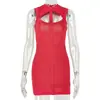 Vestido bodycon elegante hueco de ajuste ceñido para mujer, diseño transfronterizo estilo europeo y americano, con cuello alto, color liso, vestido corto ajustado