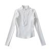 Ropa de yoga ajustada de chica caliente americana top de manga larga para mujer primavera 2024 ceñida adelgazante media cremallera cuello alto camiseta
