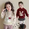 Suéter de Pelúcia de Coelho Estilo Coreano para Meninas Outono/Inverno 2026 Novo Estilo Moda Infantil Tricô Estiloso para Meninas