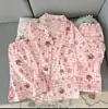 Novos pijamas de algodão plissado nuvem para meninas, conjunto de três peças para primavera e verão, terno feminino com lapela estampada, fofo, para casa