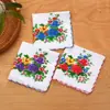 Pañuelo Estampado de Algodón Puro para Mujer Transfronterizo, Pañuelo Floral 100% Algodón, Toalla de Mano Delgada Absorbente Vintage, Pañuelo Cuadrado Clásico con Borde Festoneado