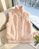 Suéter sin mangas de terciopelo de visón con cuello alto estilo coreano para mujer, nuevo modelo otoño e invierno 2026, cárdigan de punto holgado y elegante