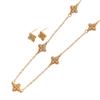 Set de Collar y Aretes Cdd Color Dorado con Decoración de Trébol de Cuatro Hojas e Incrustaciones de Circonia, Hecho de Cobre, Directo de la Fábrica Fuente
